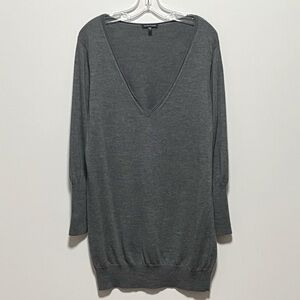 Eileen Fisher Chic grey relaxed fit deep V-neck smooth merino wool tunic Sweater